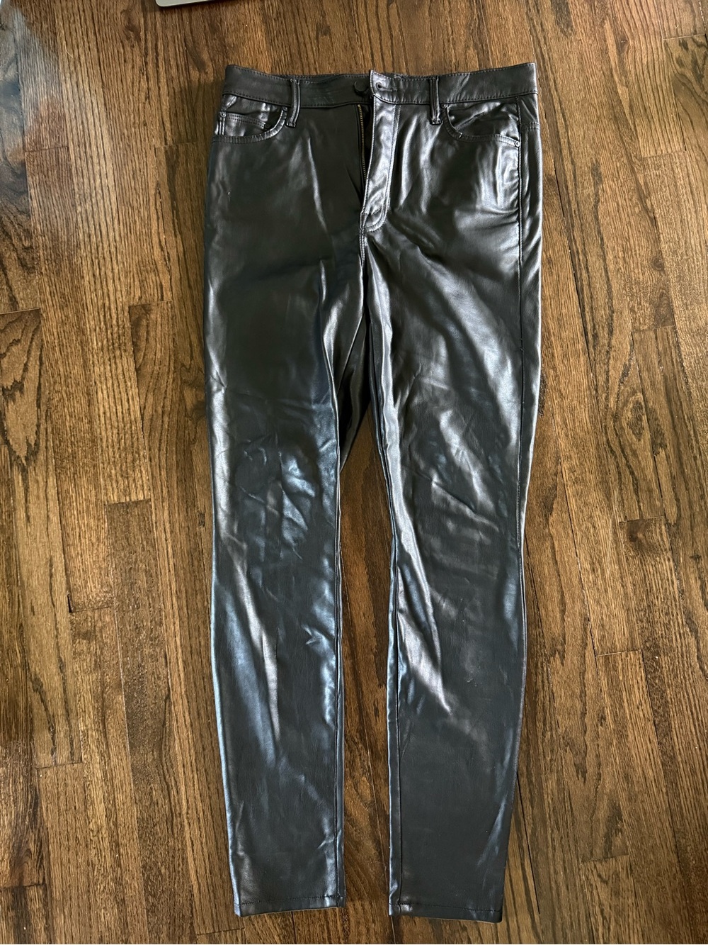 MOTHER Black Faux Leather Skinny Pants